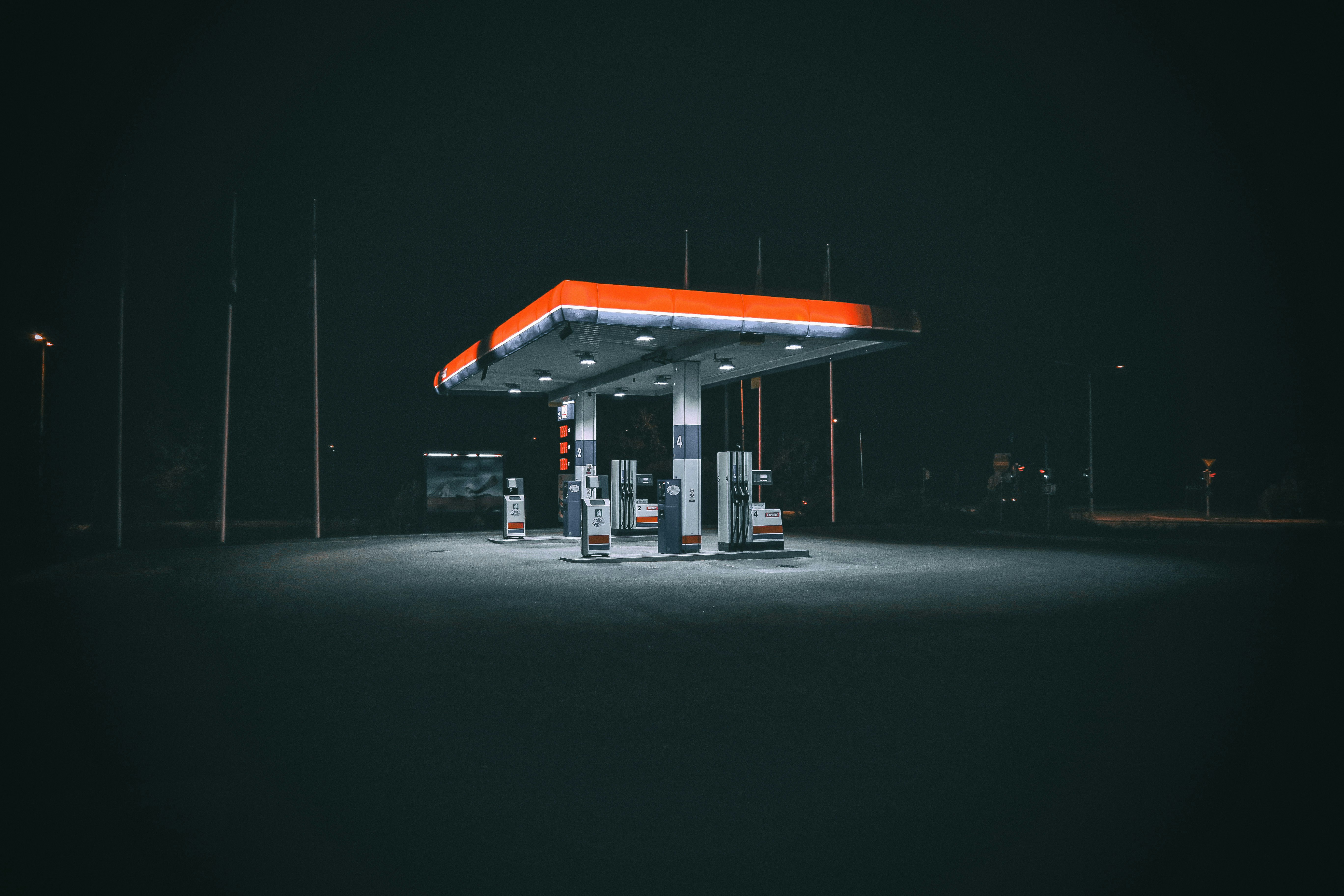 Gas station lit up at night